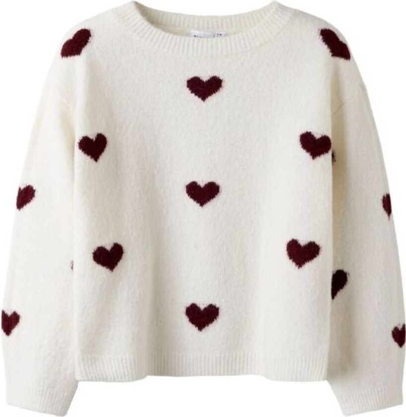 Name It - Genser Knit Jr Ona Cloud Dancer Burgundy Hearts