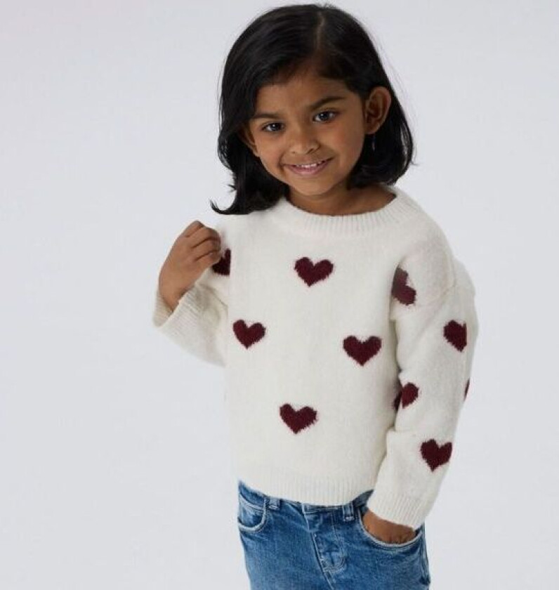 Name It - Genser Knit Ona Cloud Dancer Burgundy Hearts