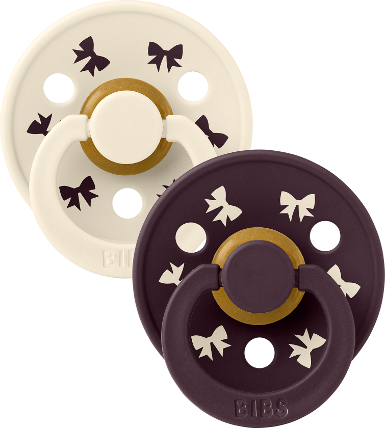 Pacifier Colour Holiday Bow 2 PACK - Ivory/Plum - Size 2