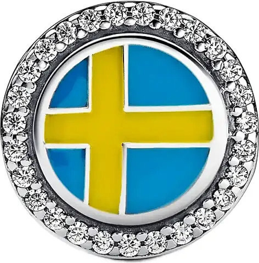Elk Sterling Silver Charm With Clear Cubic Zirconia, Black, Yellow And Blue Enamel - Blue - ONE SIZE