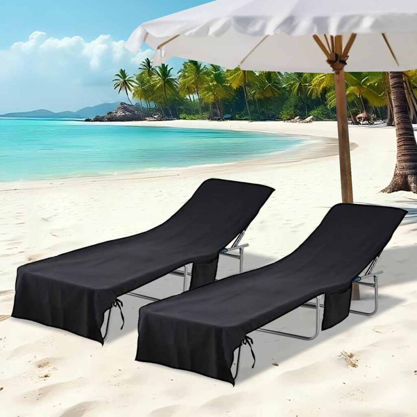Solsenghåndkler 2 pcs Svart 210 x 75 cm Polyester og polyamid