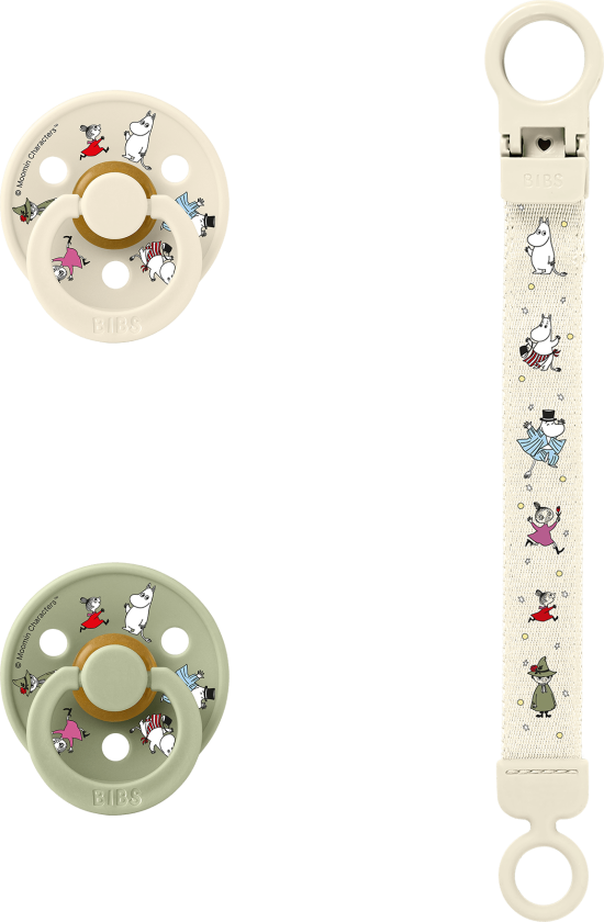 Bibs x Moomins Colour Pacifier&Loop Clip Gift Set - Ivory/Sage - Size 2