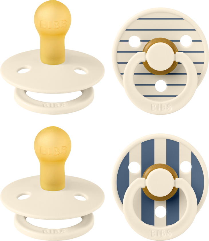 Pacifier Studio Colour 4 Pack - Pin Ivory Vanilla Mix/Pin Ivory Steel Blue Mix - Size 1