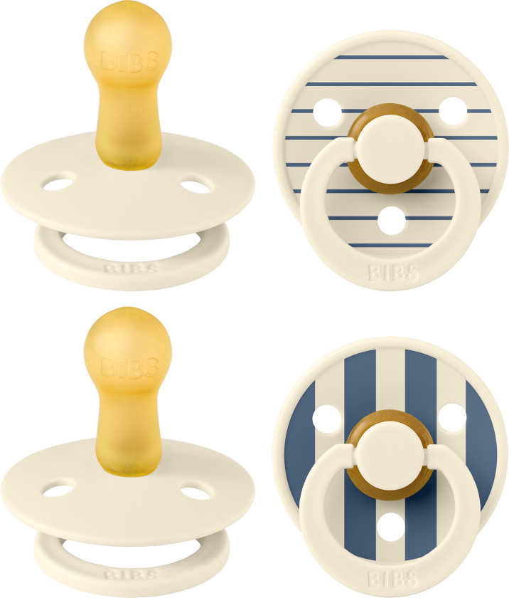 Bilde av Pacifier Studio Colour 4 Pack Latex - Pin Ivory Vanilla Mix/Pin Ivory Steel Blue Mix - Size 2