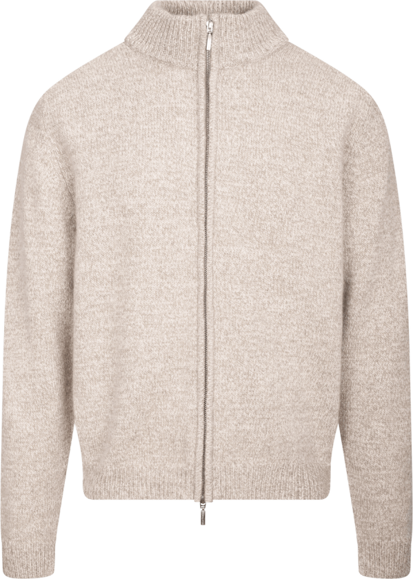 Alfred Cardigan Sand melange XXL Twill wool zip cardigan