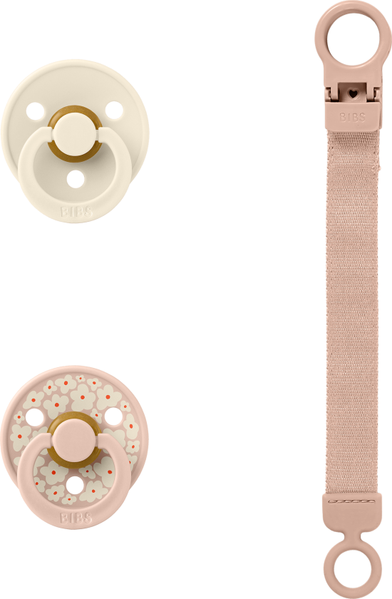 Colour Pacifier&Loop Clip Gift Set - Blush/Ivory - Size 1