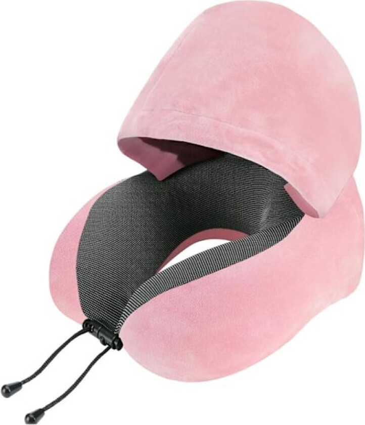 Reisepute for nakke med memory foam, komfortabel nakkepute for reise med hette, reisepute for fly, bil, tog, rosa