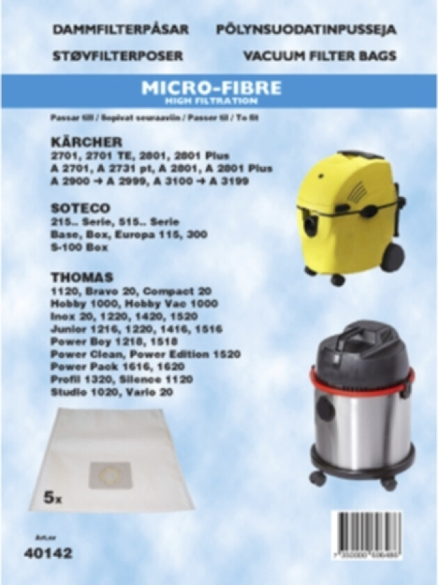 Støvsugerposer, syntetfiber, 5st.