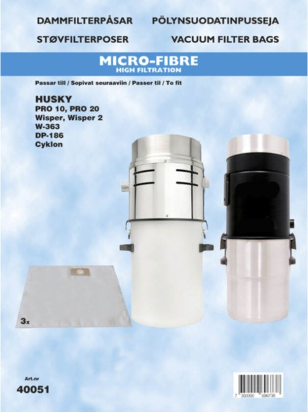 Støvsugerposer 30l, syntetiske, 3 stk.