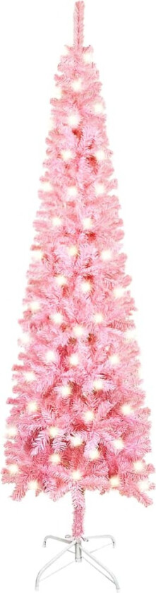 Forhåndsbelyst slankt juletre rosa 120 cm