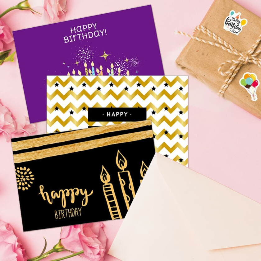 Bilde av Bursdagskort med konvolutt 18-pk, 20 x 15 cm