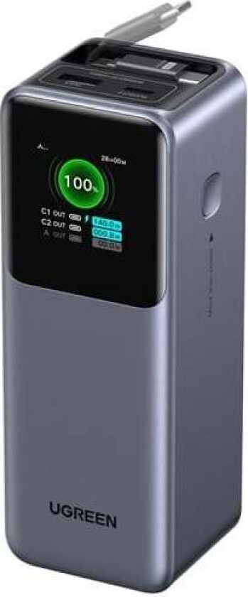 165 W Power Bank with Retractable Cable Nødlader - Grey - 20000 mAh
