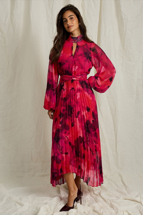 Plissert maxikjole - Rød