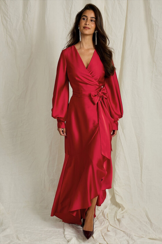 Maxikjole i sateng - Rød