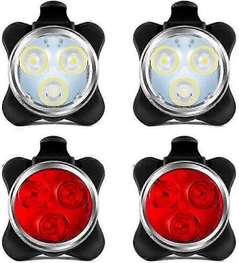 4-pakning USB Oppladbart Sykkellyktsett Foran og Bak LED Sykkellykt for Nattsykling Sykkeltilbehør【PL】