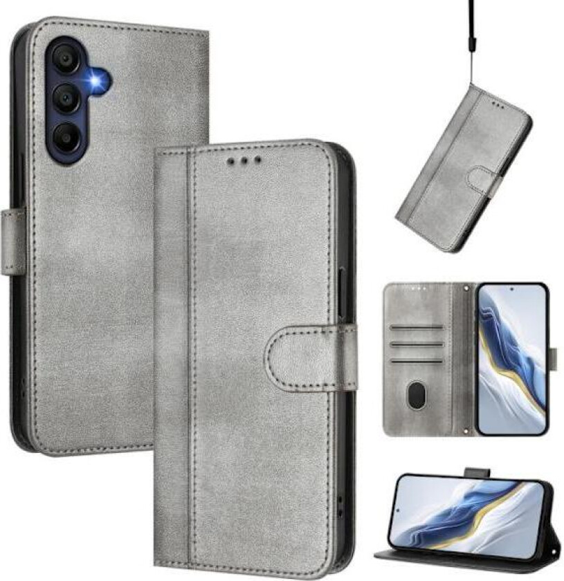 Samsung Galaxy A17 5G Deksel i Retro Lær med Linjesøm Grå_max