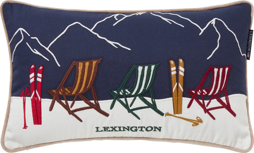 Ski resort økologisk bomull twill pute 30x50 cm White-Dark blue