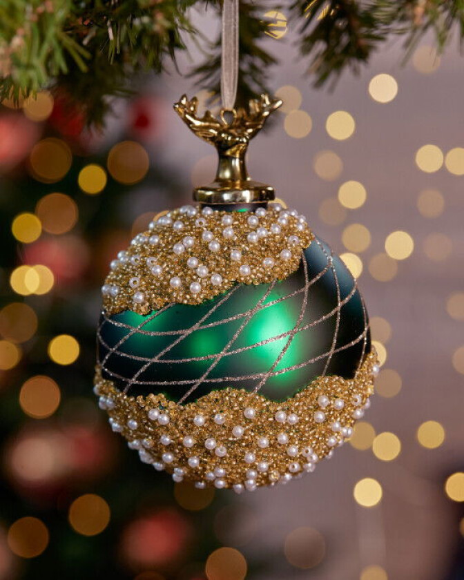 Cornell julekule grønn/gull 10 cm