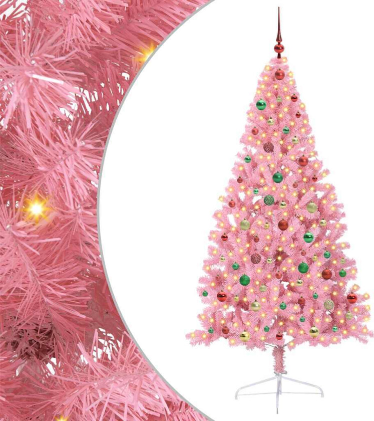 Kunstig Forhåndsopplyst Juletre med 300 LED Rosa 180 cm PVC