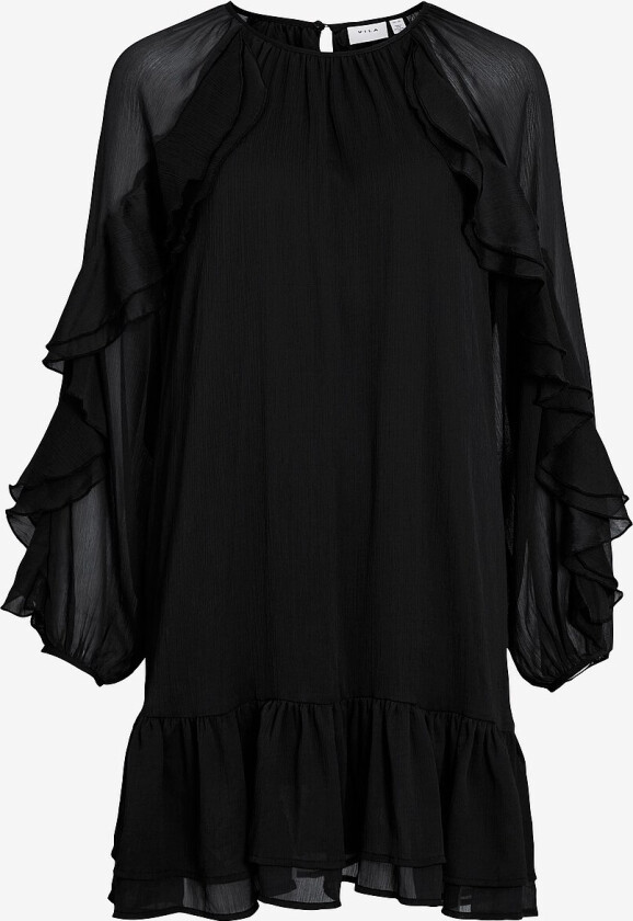 Kjole viBinna O-neck L/S Frill - Svart
