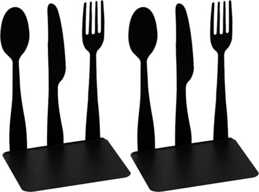 2 stk Bokstøtter, Originale Bokstøtter i Bestikk-Stil, Svarte Riperesistente Bokstøtter Dekorative Bokdeler for Kjøkken, Skole, Bokhandel og Bibliotek