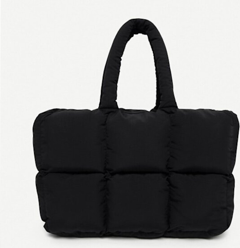 Puffy Tote Bag for Kvinner, Stor Quiltet Puffy Håndveske Lett Vinter Dun Padding Gitterveske, Svart, 43*15*27cm