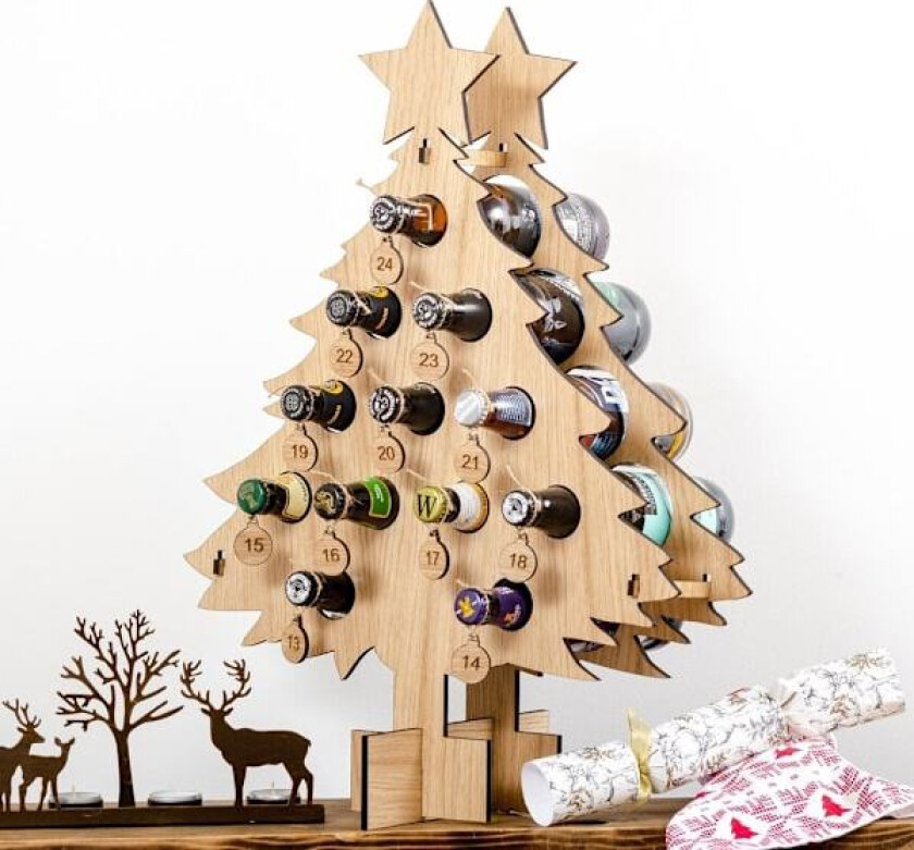 Varm Julekalender Vinreol for Voksne, Originalt Hvitt Tre, Juletre Vinreol i Tre (Farge Hvit)