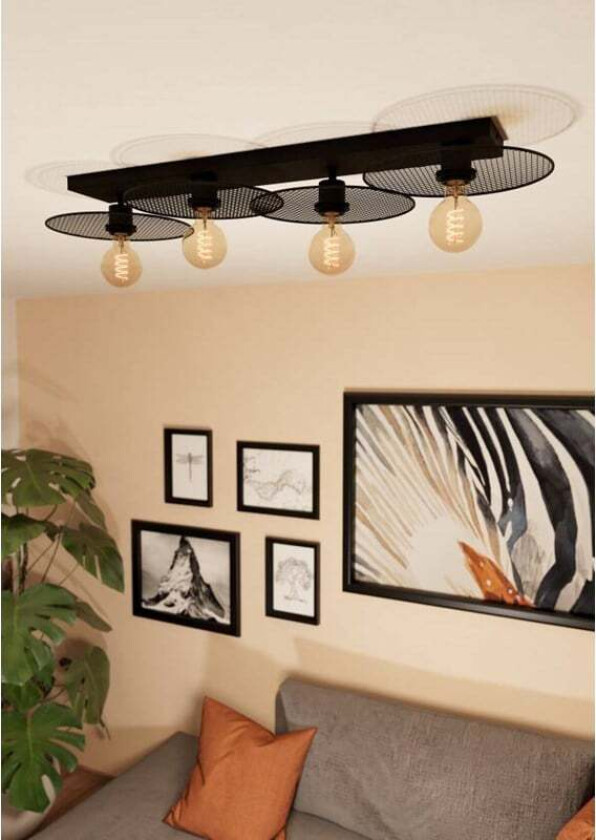 IKESTON TAKLAMPE 4L E27 SVART/GRILL