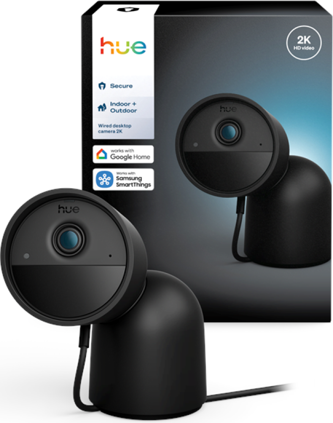 Hue Secure-kamera 2K med ledning og skrivebordsstativ - svart