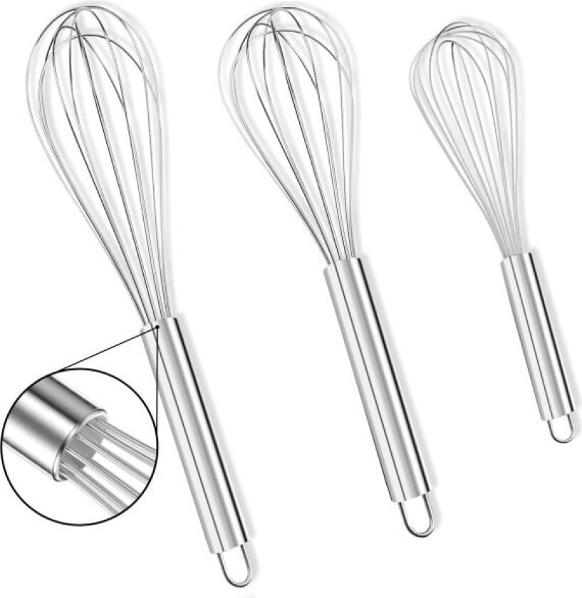 Håndvispsett 3-pakning, 8 \" 10 \" 12 \" Metallvisp Eggvisp Ballongvisp Matlagingsvisp, Manuell visp Minivisper