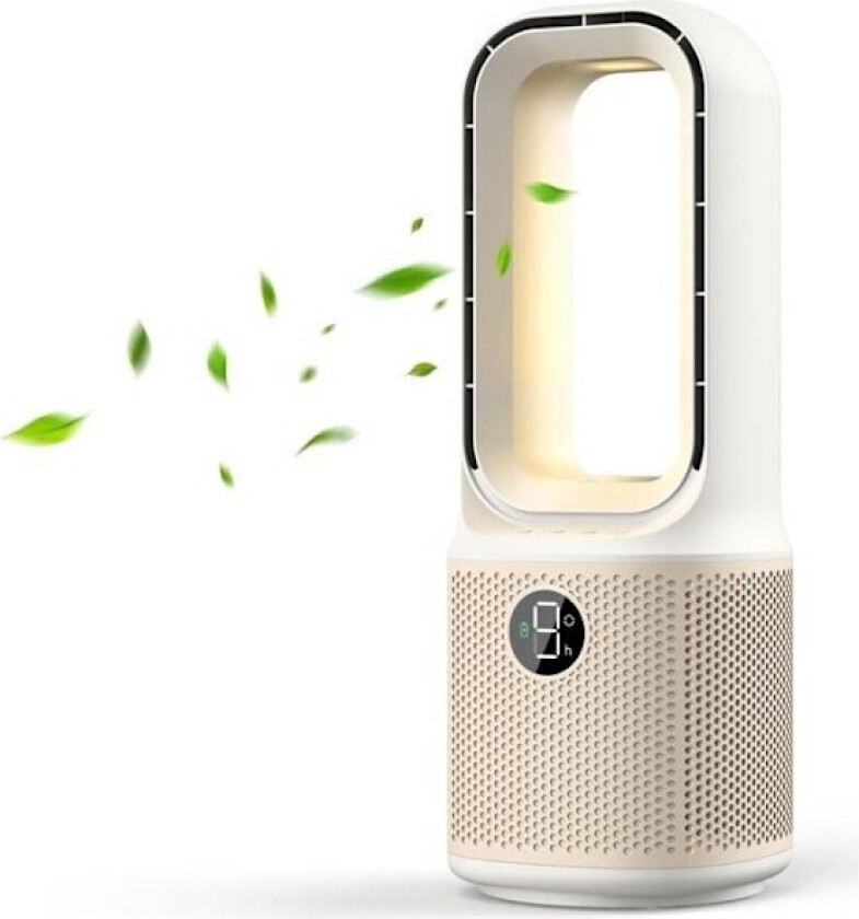 Kompakt og stillegående vifte uten blader, 9 hastigheter, kraftig luftstrøm, med nattlys og timer, bordvifte