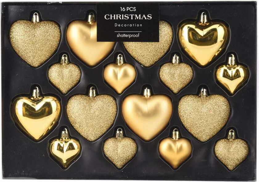 Julekuler Hjerte Gull 4,5-8,5CM 16pk