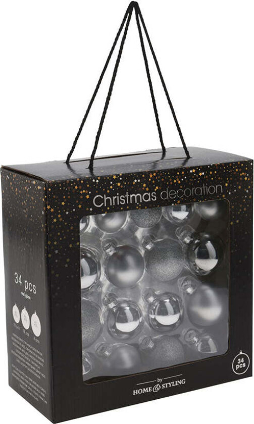 Julekuler Glass Sølv 34stk