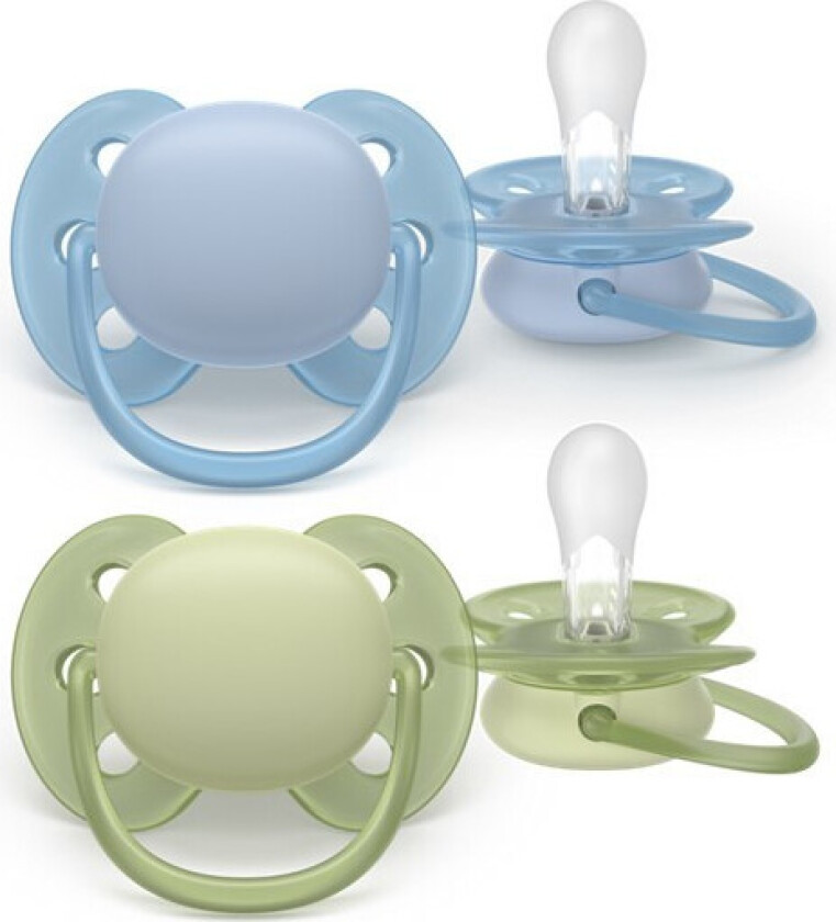 Avent SCF09137 Myk Dag og Natt Smokker - 0-6 Måneder, Blå/Grønn - 2 stk.