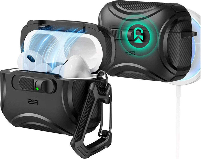 AirPods Pro (3. gen.) Cyber FlickLock Deksel med Karabinkrok – Svart