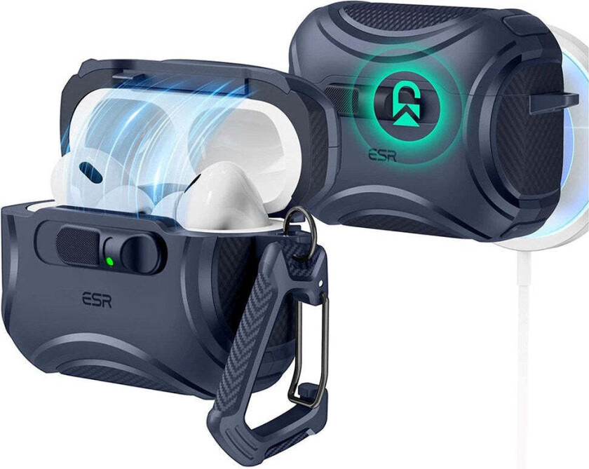 AirPods Pro (3. gen.) Cyber FlickLock Deksel med Karabinkrok – Mørk Blå