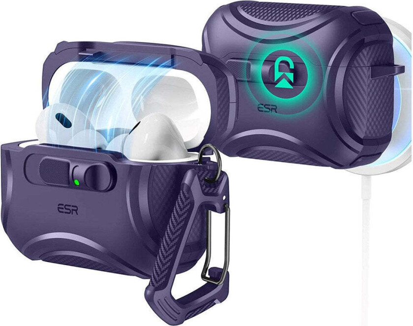 AirPods Pro (3. gen.) Cyber FlickLock Deksel med Karabinkrok – Lilla