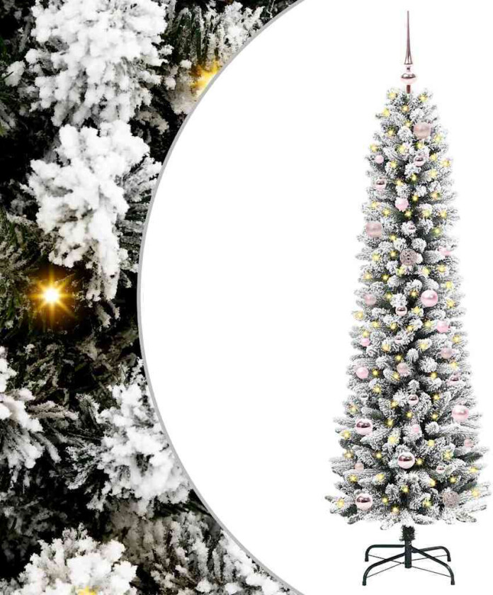 Kunstig juletre Grønn og hvit 150 cm PVC og Metall og Plast