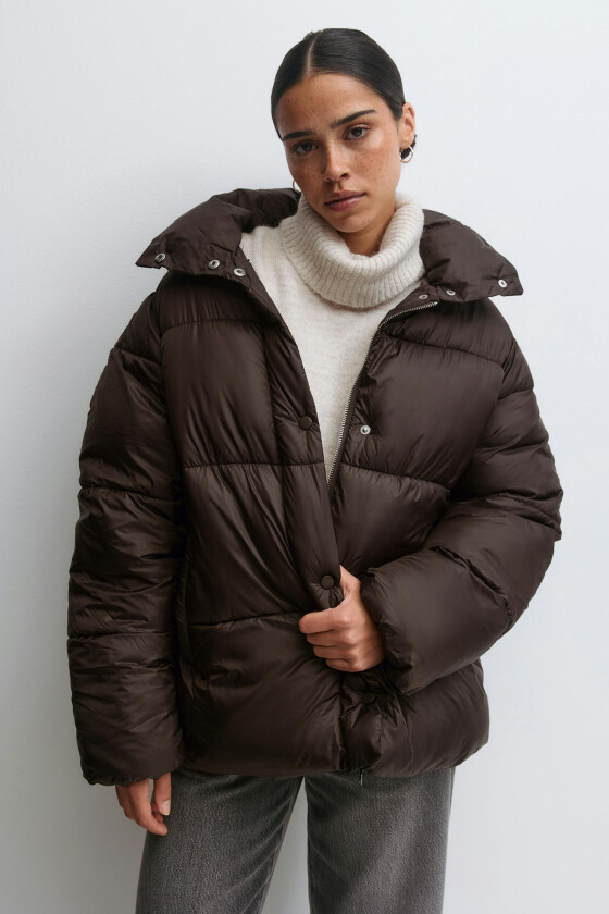 - Belted puffer jacket - boblejakker - Brun - M - Dame
