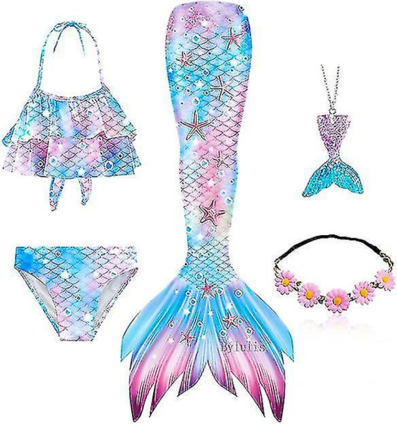 5 stk/sett Jenter Havfruehale Badetøy Barn Havfrue Ariel Cosplay Kostyme Fantasy Strand Bikini Sett 4