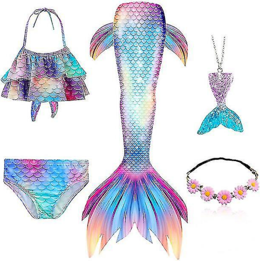 5 stk/sett Jenter Havfruehale Badetøy Barn Havfrue Ariel Cosplay Kostyme Fantasy Strand Bikini Sett 1
