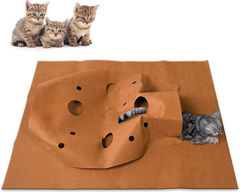 Aktivitetsmatte for katter, spillmatte for katter innendørs, sammenleggbar kattetunnel lekematte leketøy, filtstoff katteagilitets spillmatte