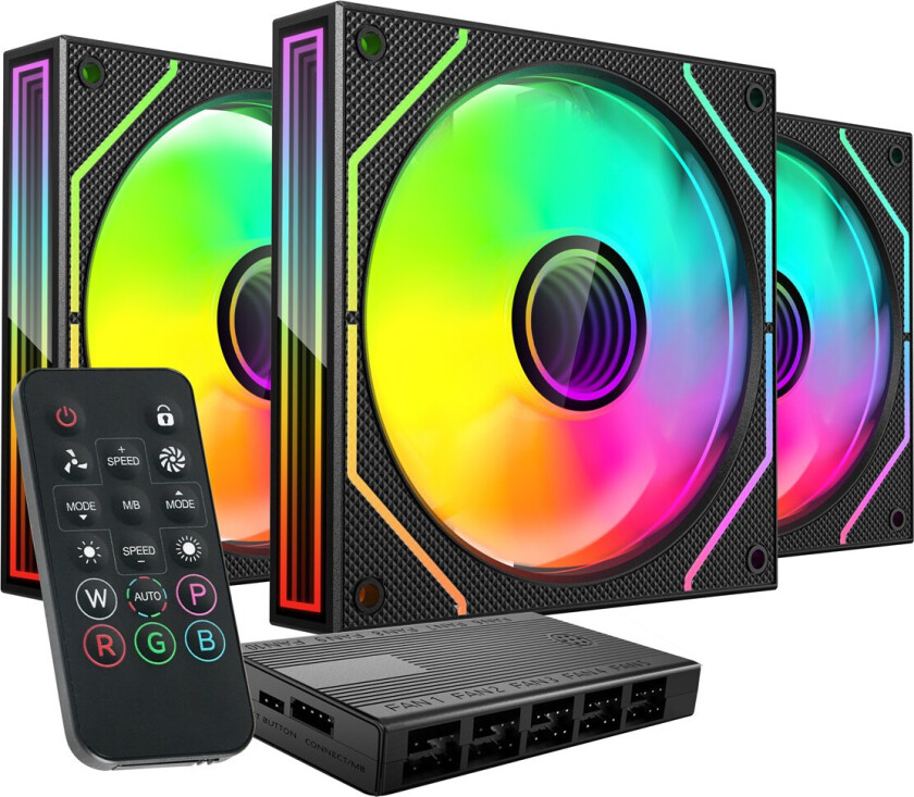 Mars Gaming MF‑3DPROKIT ARGB CPU‑kjøler – 3×120 mm FDB PWM med Infinity Mirror 3D, fjernkontroll & HUB – Sort