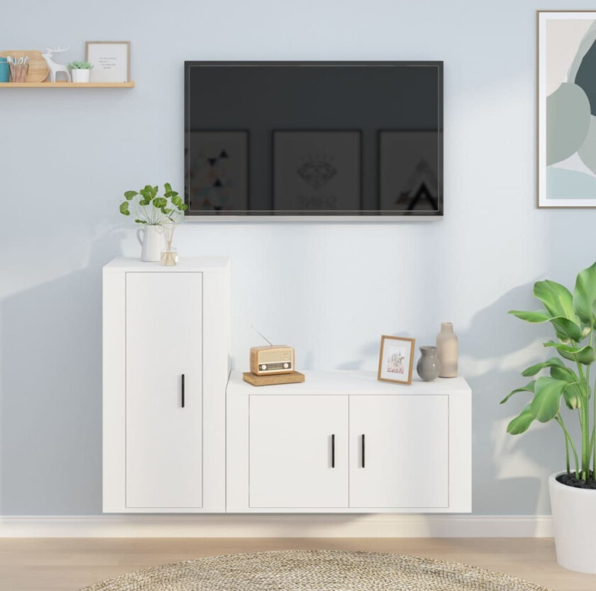 TV-skapsett 2 deler hvit konstruert tre