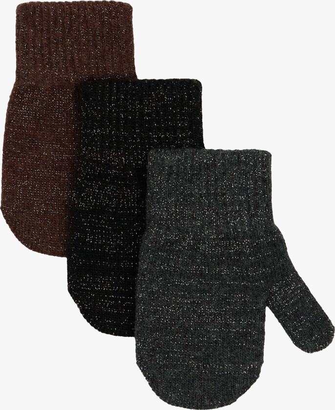 Votter Ullblanding 3-Pakk, French Roast-Black-Antrazite, 2-4 år - Hansker & Votter - Ull,Polyester,Elastan