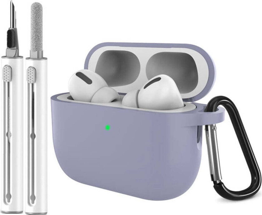 Apple AirPods Pro (3. gen.) Silikon Deksel m. Karabinkrok & Rengjøringspenn - Lavender