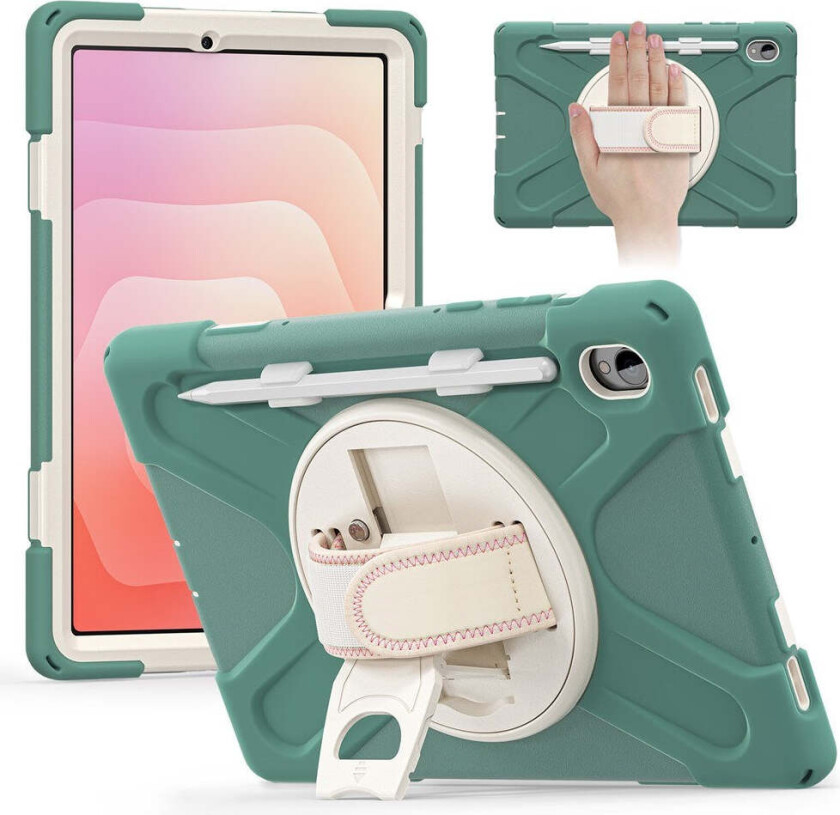 Samsung Galaxy Tab S11 Støtsikkert Deksel med 360 Graders Roterbar Støtte & Borrelåsstropp - Grønn