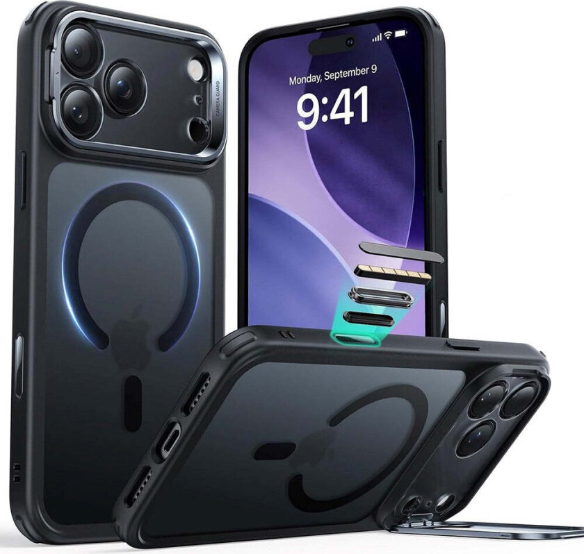 iPhone 17 Pro Max Classic Hybrid Stash Case med Kickstand – MagSafe Kompatibel – Matt Svart