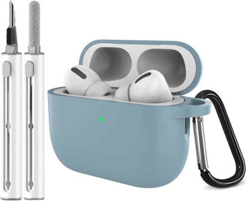 Apple AirPods Pro (3. gen.) Silikon Deksel m. Karabinkrok & Rengjøringspenn - Baby Blue