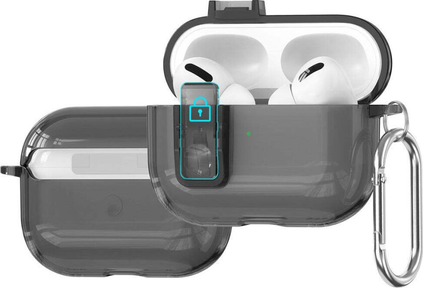 Apple AirPods Pro (3. gen.) Hybrid Plast Deksel m. Karabinkrok - Gjennomsiktig / Svart